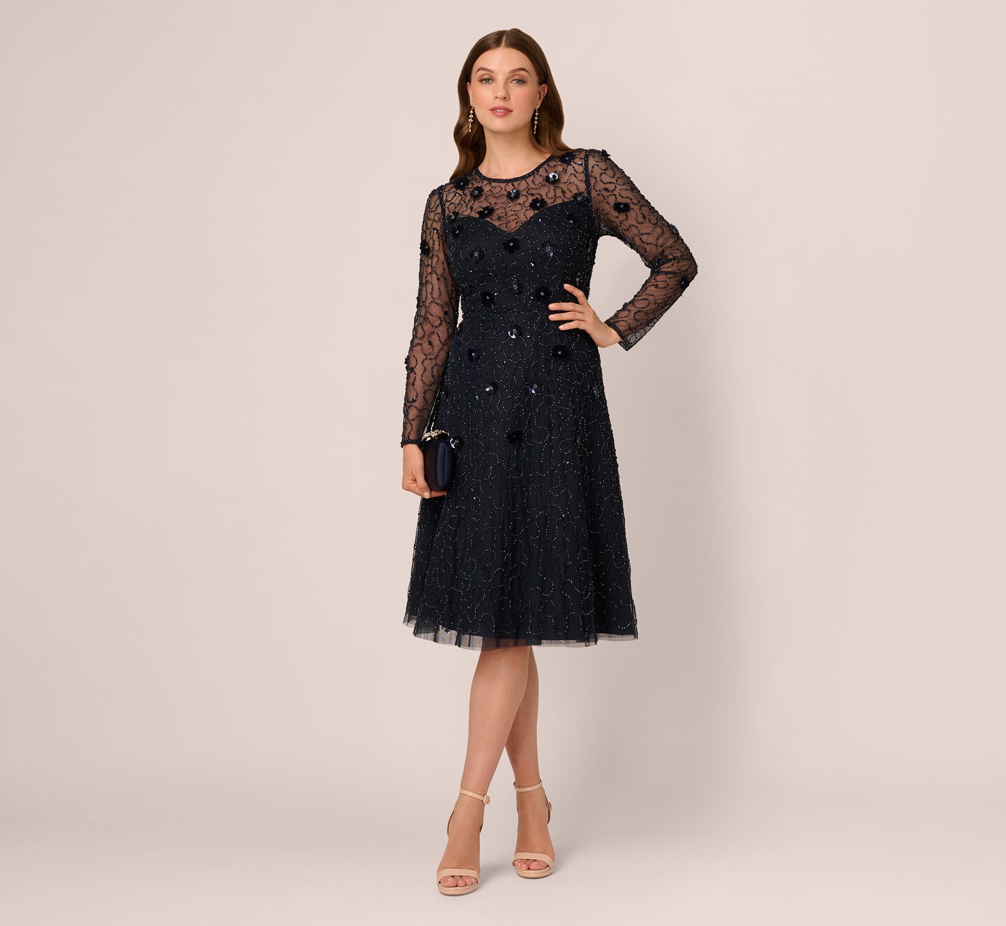 illusion neckline beaded dress in black rosegold Navy Petite Long Sleeve Floral Midi Color:Dark_Green stay @blu_milwaukee is the most 5% Elastane Lining Content
