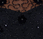 Plus Size Long Sleeve Illusion Floral Beaded Midi Dress In Midnight 6