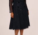 Plus Size Long Sleeve Illusion Floral Beaded Midi Dress In Midnight 4