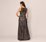 Sleeveless Sequin Floral Lace Gown In Midnight Multi Nude 6
