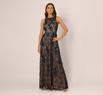 Sleeveless Sequin Floral Lace Gown In Midnight Multi Nude 3