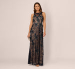 Sleeveless Sequin Floral Lace Gown In Midnight Multi Nude 2