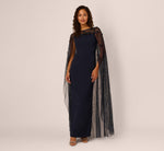 Floral Beaded Cape Gown In Midnight 2