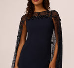 Floral Beaded Cape Gown In Midnight 3