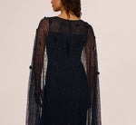Floral Beaded Cape Gown In Midnight 4