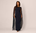 Floral Beaded Cape Gown In Midnight 1