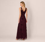 Sleeveless Velvet Beaded Floral Gown In Night Plum 5