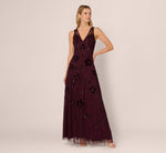 Sleeveless Velvet Beaded Floral Gown In Night Plum 2