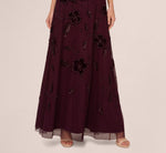 Sleeveless Velvet Beaded Floral Gown In Night Plum 4