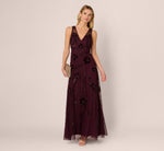 Sleeveless Velvet Beaded Floral Gown In Night Plum 1