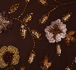 Three Quarter Sleeve Floral Sequin Beaded Gown In Chocolate 6