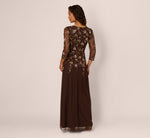Three Quarter Sleeve Floral Sequin Beaded Gown In Chocolate 5
