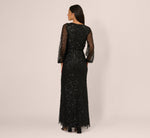 Bishop Sleeve Floral Sequin Bead Gown In Black Multi 5
