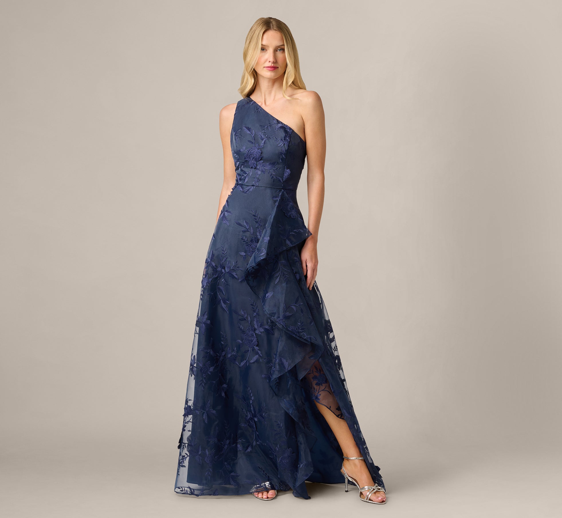 saemdi embroidered one shoulder dress Saiid Kobeisy Embroidered Maxi Dress