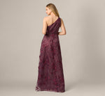 Petite One Shoulder Floral Embroidered Gown In Raisin 6