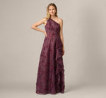Petite One Shoulder Floral Embroidered Gown In Raisin 3