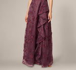 Petite One Shoulder Floral Embroidered Gown In Raisin 5