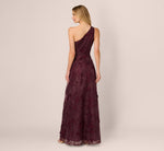 One Shoulder Floral Embroidered Gown In Raisin 6