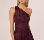 One Shoulder Floral Embroidered Gown In Raisin 4