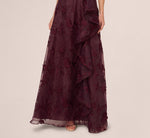 One Shoulder Floral Embroidered Gown In Raisin 5