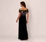Off Shoulder Sequin Velvet Combo Gown In Black Multi 5