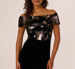Off Shoulder Sequin Velvet Combo Gown In Black Multi 4
