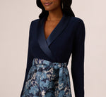 Long Sleeve Tuxedo Jacquard Combo Gown In Midnight Multi 3