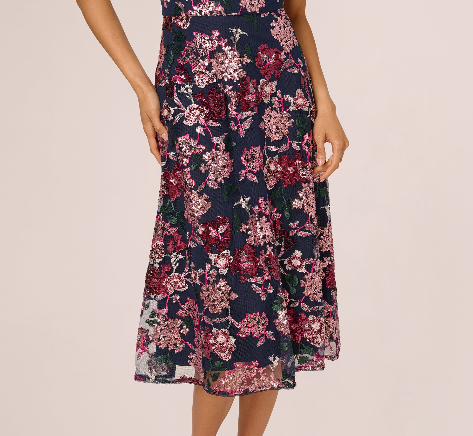 adrianna papell crepe illusion midi dress Adrianna Papell Women's Beaded Velvet Midi Dress - Midnight