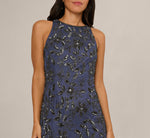 Sleeveless Floral Beaded Godet Gown In Smoky Peri 3
