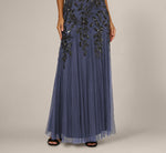 Sleeveless Floral Beaded Godet Gown In Smoky Peri 4