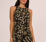 Sleeveless Floral Beaded Godet Gown In Black Gold 3