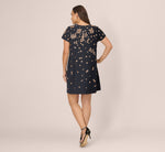 Plus Size Short Sleeve Floral Sequin Shift Dress In Midnight Rosegold 5