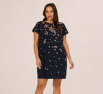 Plus Size Short Sleeve Floral Sequin Shift Dress In Midnight Rosegold 2