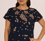 Plus Size Short Sleeve Floral Sequin Shift Dress In Midnight Rosegold 3