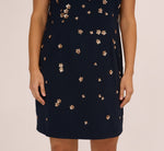 Plus Size Short Sleeve Floral Sequin Shift Dress In Midnight Rosegold 4