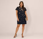 Plus Size Short Sleeve Floral Sequin Shift Dress In Midnight Rosegold 1