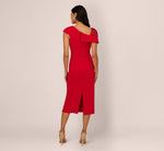 Sequin Shoulder Crepe Midi Sheath Dress In Red 5