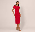 Sequin Shoulder Crepe Midi Sheath Dress In Red 2