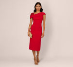 Sequin Shoulder Crepe Midi Sheath Dress In Red 1
