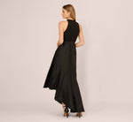 Sleeveless Asymmetrical Draped Taffeta Combo Gown In Black 6