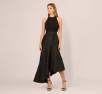 Sleeveless Asymmetrical Draped Taffeta Combo Gown In Black 5