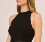 Sleeveless Asymmetrical Draped Taffeta Combo Gown In Black 3