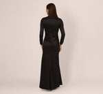 Long Sleeve Taffeta Tuxedo Gown In Black 5