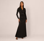 Long Sleeve Taffeta Tuxedo Gown In Black 2