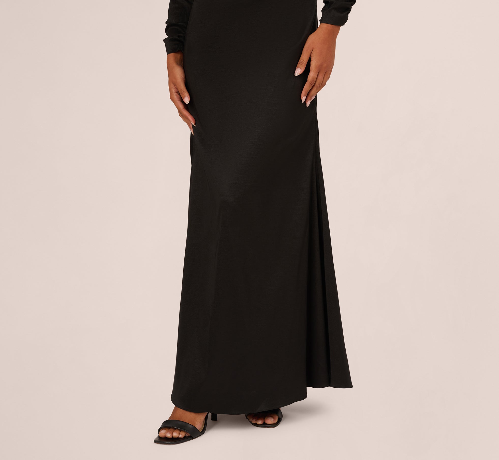 Black Long Sleeve Taffeta Tuxedo Gown - Adrianna Papell Black Long Sleeve Taffeta Tuxedo Gown - Adrianna Papell