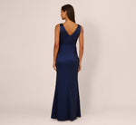 Sleeveless Taffeta Bow Gown In Antique Blue 6