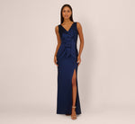 Sleeveless Taffeta Bow Gown In Antique Blue 3