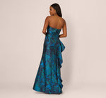 Strapless Draped Floral Jacquard Gown In Cobalt Multi 6