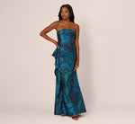 Strapless Draped Floral Jacquard Gown In Cobalt Multi 3