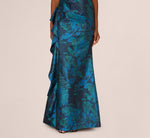 Strapless Draped Floral Jacquard Gown In Cobalt Multi 4